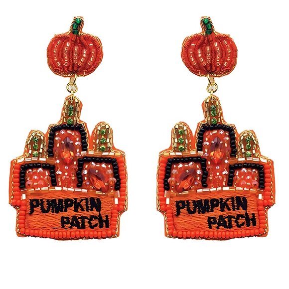 Pumpkin Patch Fall Autumn Theme Halloween Seed Beaded Earrings - Picture 6 of 6